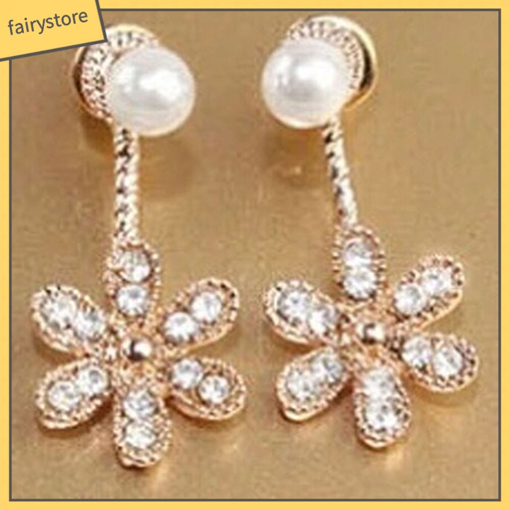 Bông Tai Hợp Kim Hình Hoa Đính Ngọc Trai Giả Lấp Lánh Chống Gỉ Sét Cho Nữ