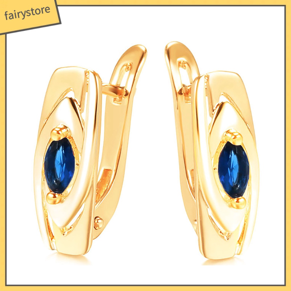 1 Đôi Bông Tai Hình Tròn Đính Đá Zirconia Màu Xanh Dương Thoải Mái Dành Cho Nữ