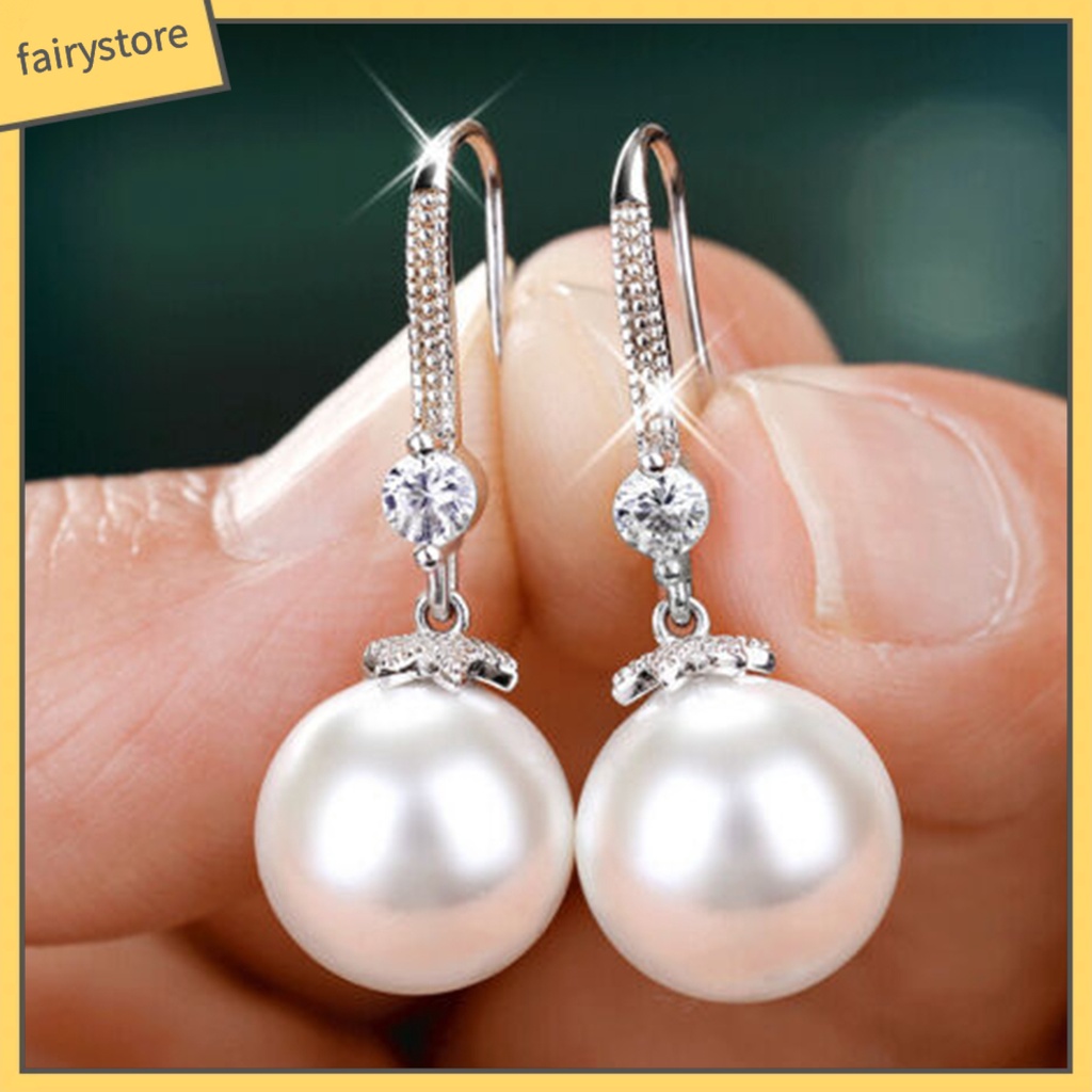 1 Đôi Bông Tai Móc Đính Ngọc Trai Giả Lấp Lánh Thời Trang Dự Tiệc Cho Nữ