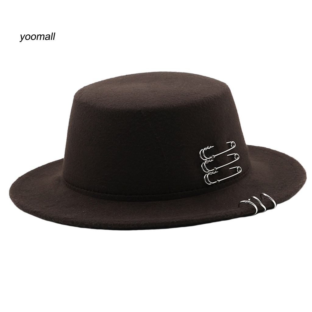 Yo / Mũ Fedora Len Vành Phẳng Màu Trơn Trang Trí Retro Chống Nắng Dành Cho Nam Nữ