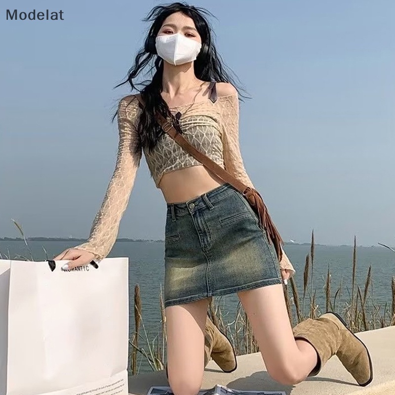 Chân Váy Denim Lưng Cao Dáng Ôm Phong Cách Hàn Quốc Thời Trang Mùa Hè Cho Nữ