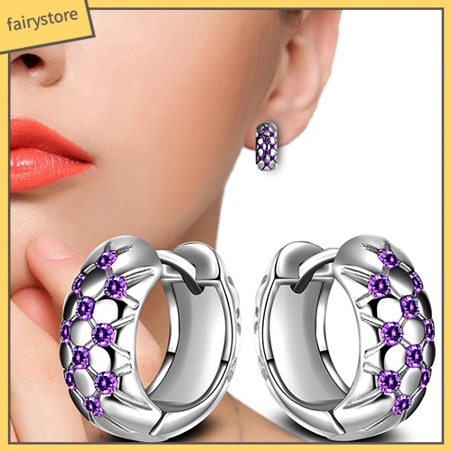 Đôi Khuyên Tai Tròn Đính Đá Tím Thanh Lịch Cho Nữ