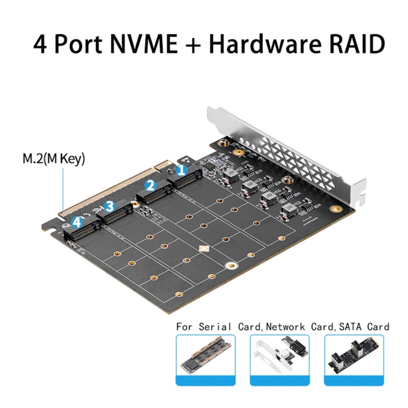 Card Chuyển Đổi PCI-E4 0 X16 Sang 4 Cổng M 2 SSD NVME Cho Ổ Đĩa Máy Tính