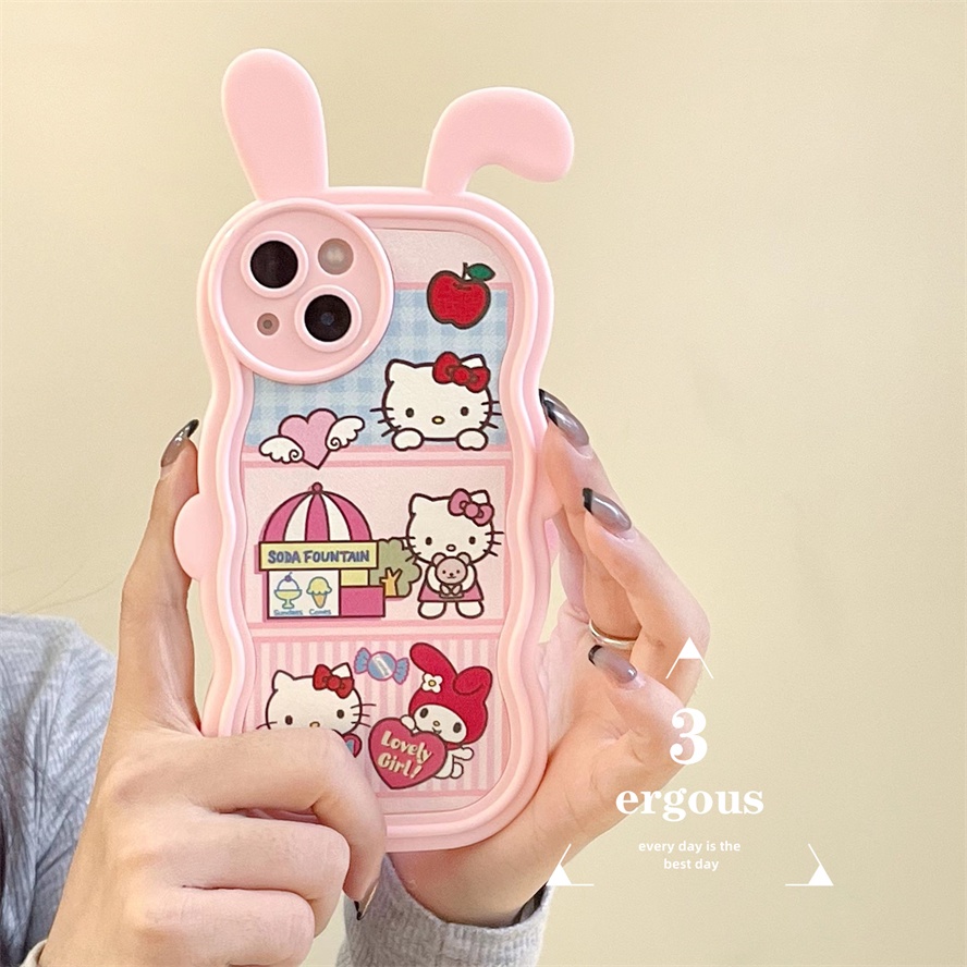 Ear CaseỐp Điện Thoại TPU Mềm Họa Tiết Mèo Kitty Dễ Thương Dành Cho IPhone 14 13 12 11 Pro Max X XR Xs Max