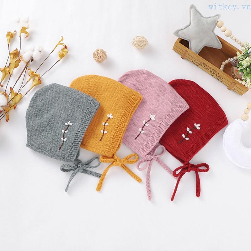 Mũ Beanie Đan Len Mềm Mại Thêu Họa Tiết Xinh Xắn Dùng Làm Đạo Cụ Chụp Ảnh Cho Bé Sơ Sinh