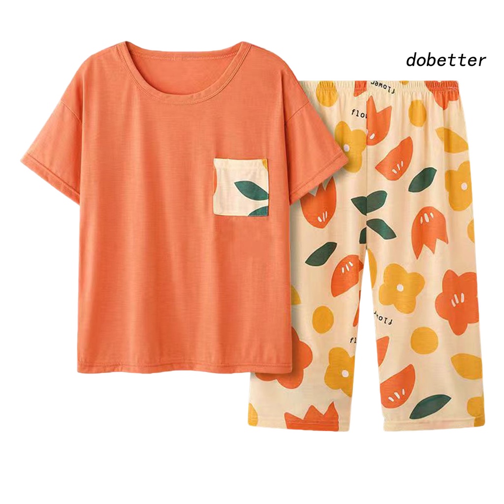 Bộ Đồ Ngủ 2 Món Áo Tay Ngắn Cổ Tròn In Hoạt Hình Phối Quần Lưng Thun Thời Trang Mùa Hè Cho Nữ
