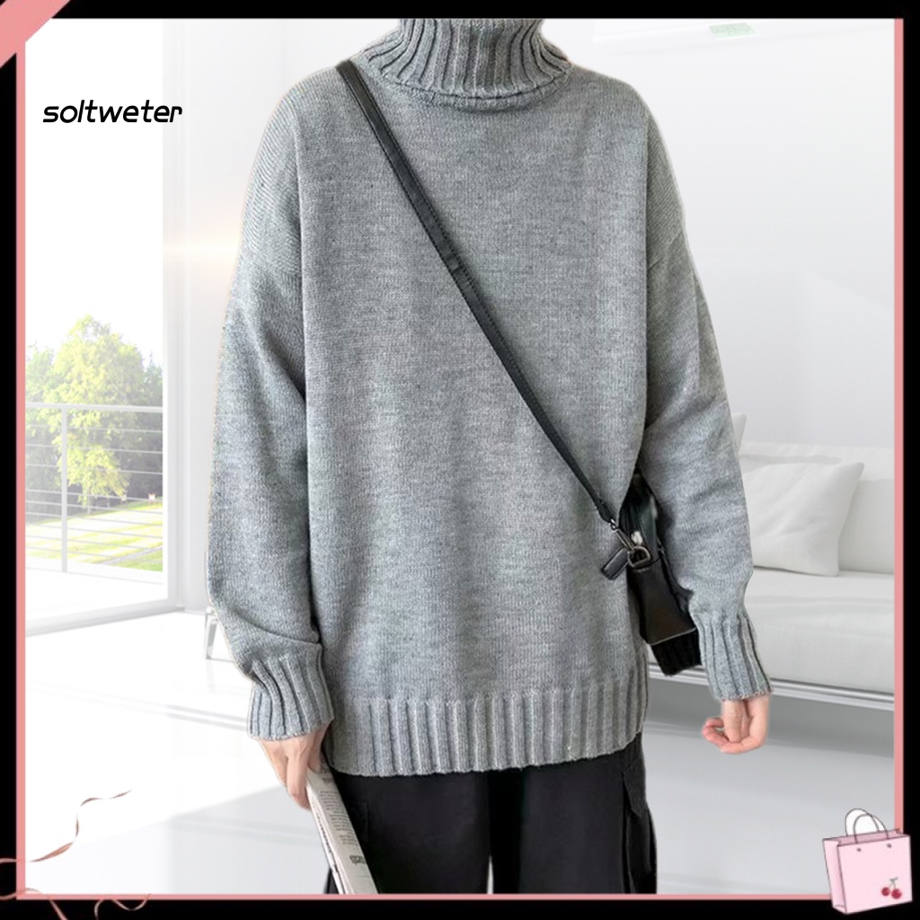 Áo Sweater Dệt Kim Cổ Cao Màu Sắc Đơn Giản Cho Nam Giới