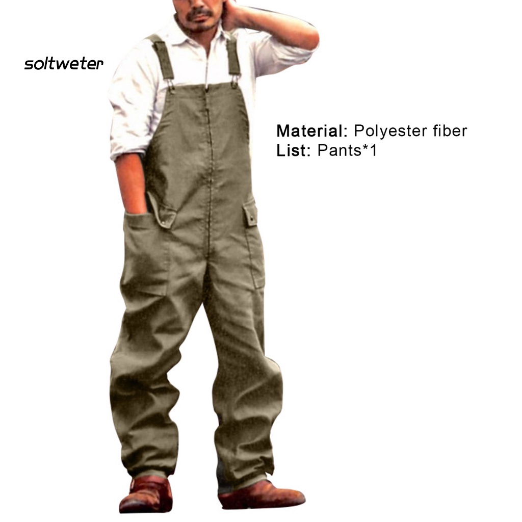 Bộ Áo Liền Quần Dài Dáng Rộng Một Mảnh Màu Trơn Có Túi Lớn Phong Cách Đường Phố Cho Nam