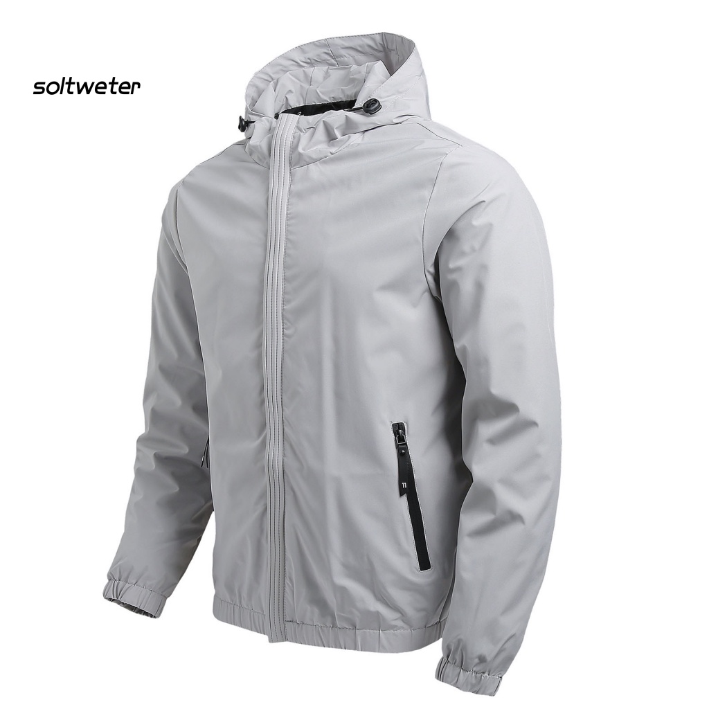 Áo Khoác Nam Dài Tay Có Nón Trùm Đầu Có Khóa Kéo Màu Sắc Trơn Phong Cách Đường Phố