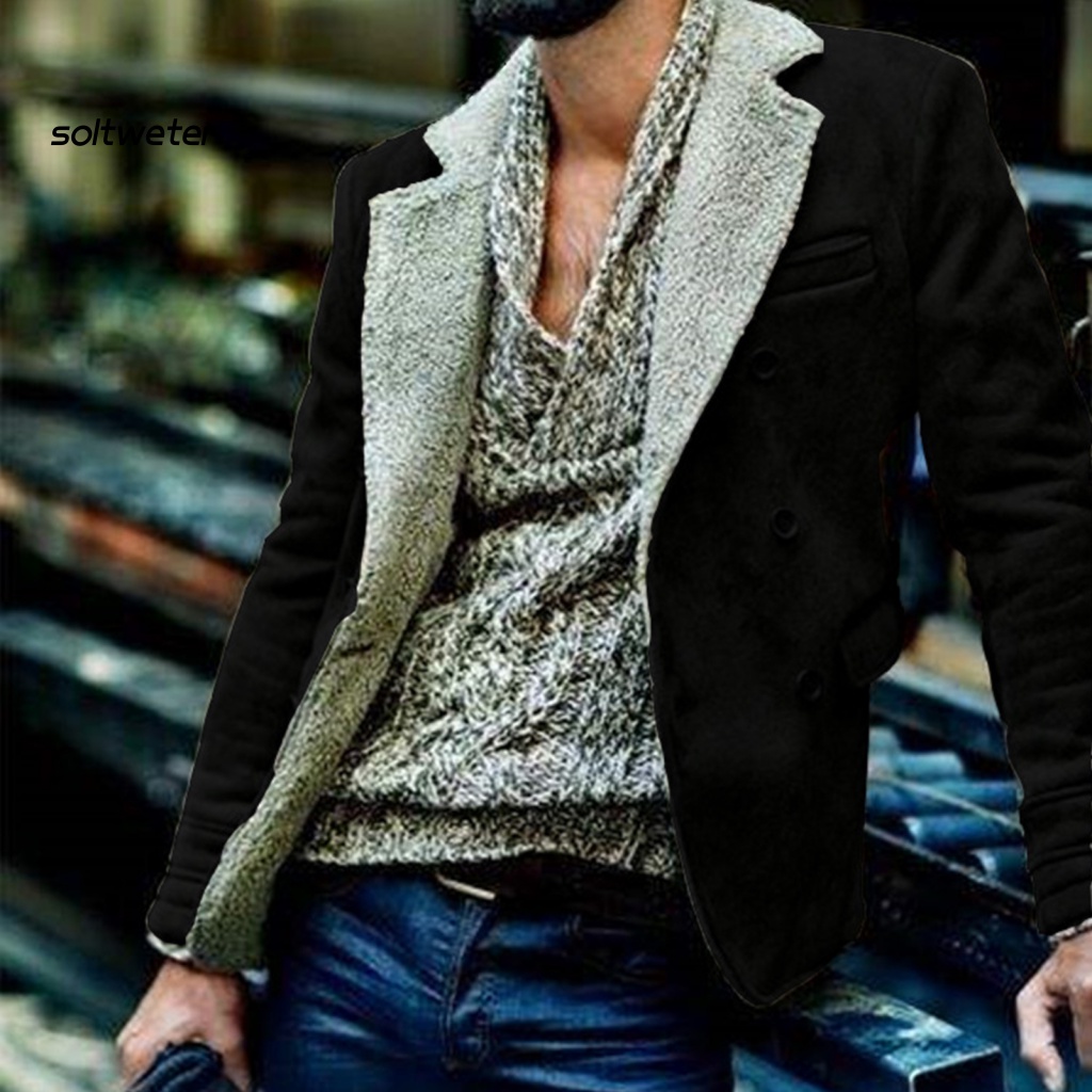 Áo Khoác Tay Dài Cổ Bẻ Giả Lông Thú Giữ Ấm Mùa Thu Cho Nam