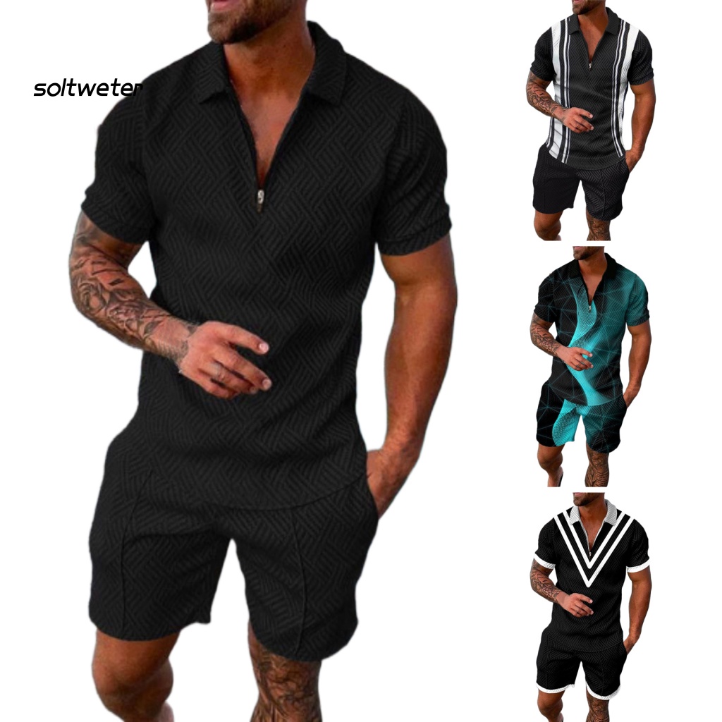 1 Bộ Đồ Thể Thao Áo Cổ Bẻ In Họa Tiết 3D Có Túi Thời Trang Mùa Hè Cho Nam