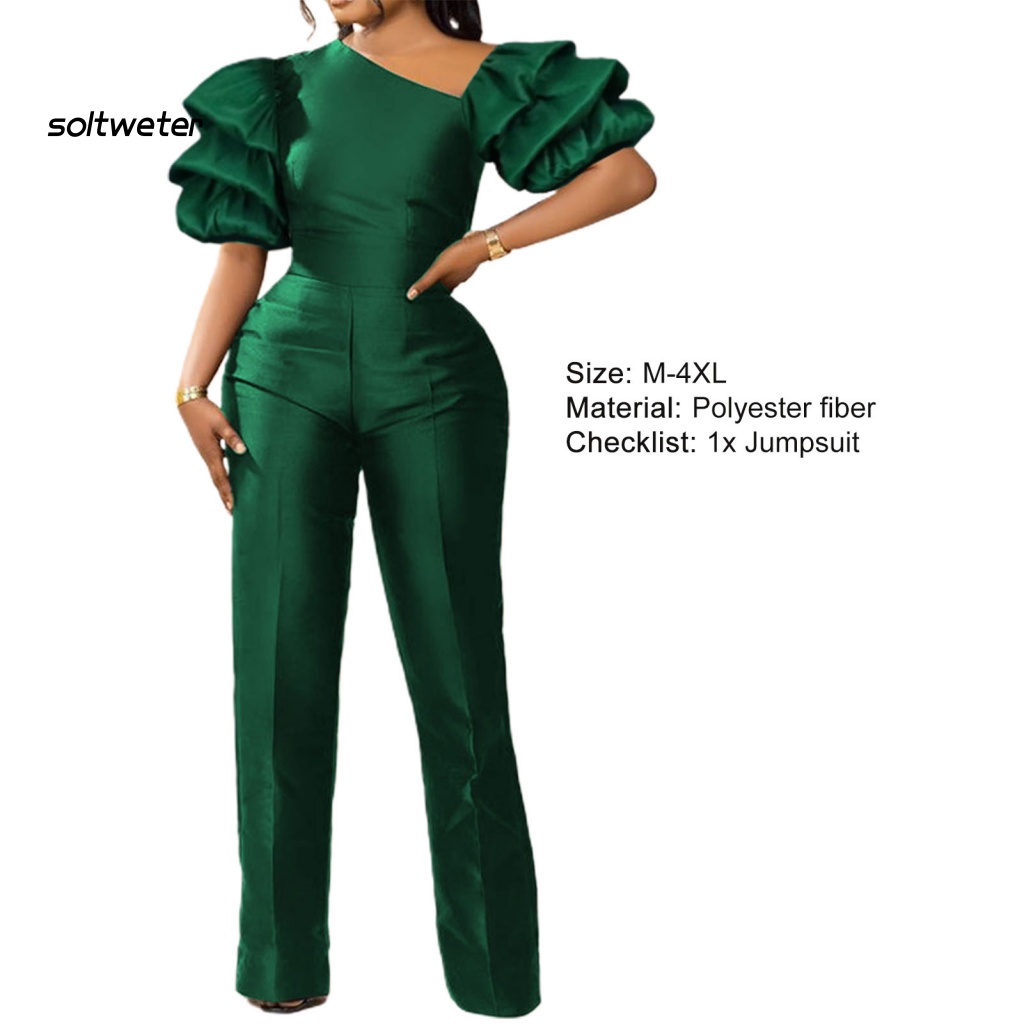 Bộ Áo Liền Quần Ống Rộng Lưng Cao Tay Phồng Thời Trang Sang Trọng Cho Nữ