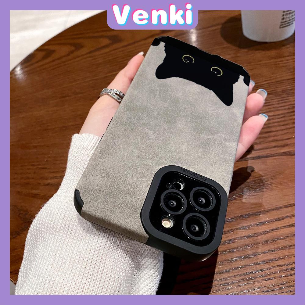 VENKI - Cho iPhone 11 Ốp Lưng Da Học Sinh Da Lộn Mềm Chống Sốc Camera Camera Mèo Đen Đơn Giản Tương Thích Với iPhone 14 13 Pro max 12 Pro max xr xs 7Plus 8Plus