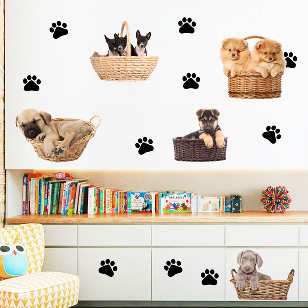 Miếng Dán Tường Trang Trí Hình Dấu Chân Cún Hoạt Hình Tháo Rời Được DIY Dành Cho Phòng Trẻ Em