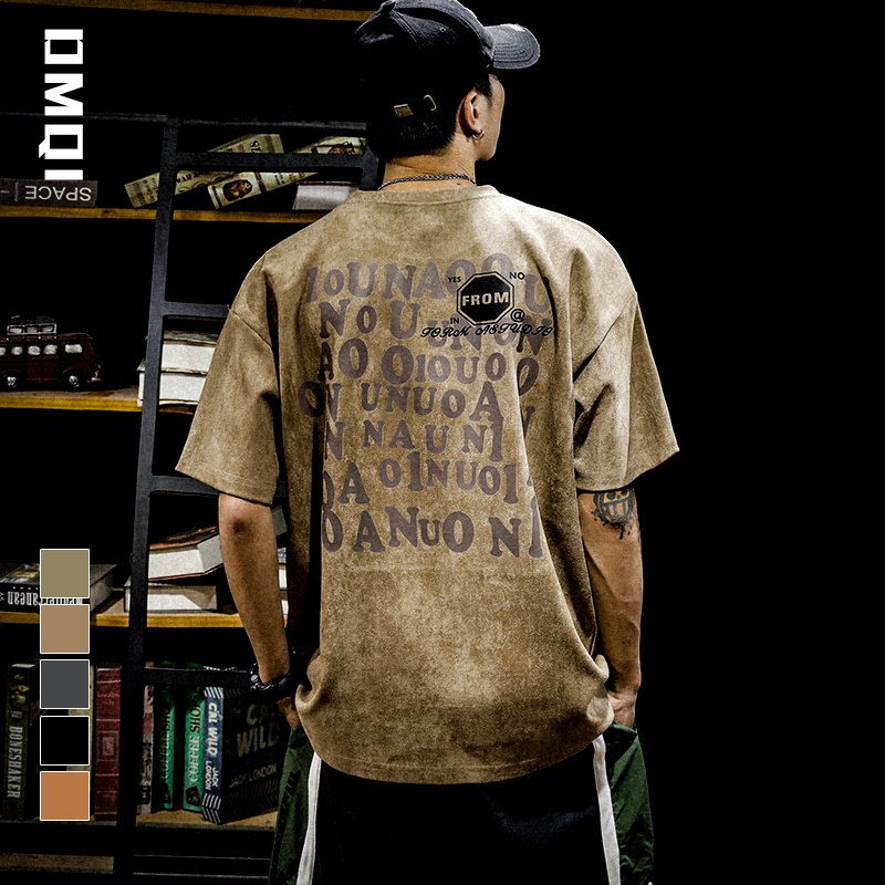 Áo Thun Da Lộn Tay Lỡ Dáng Rộng Phong Cách Retro Mỹ Thời Trang Cho Nam Giới 250g
