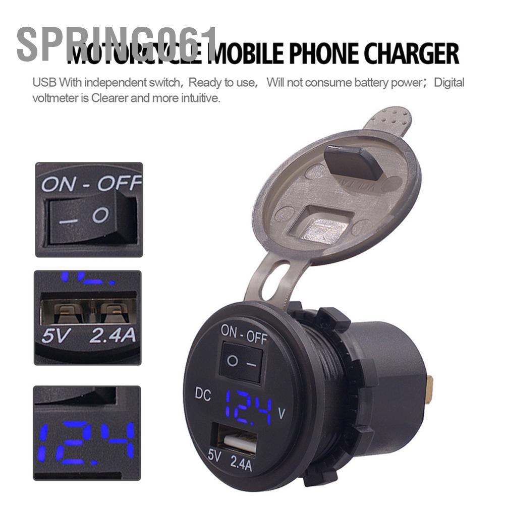 Spring061 Bộ sạc điện thoại kỹ thuật số LED 12V IP66 2.4A chuyển đổi công tắc độc lập với dòng 23 6in