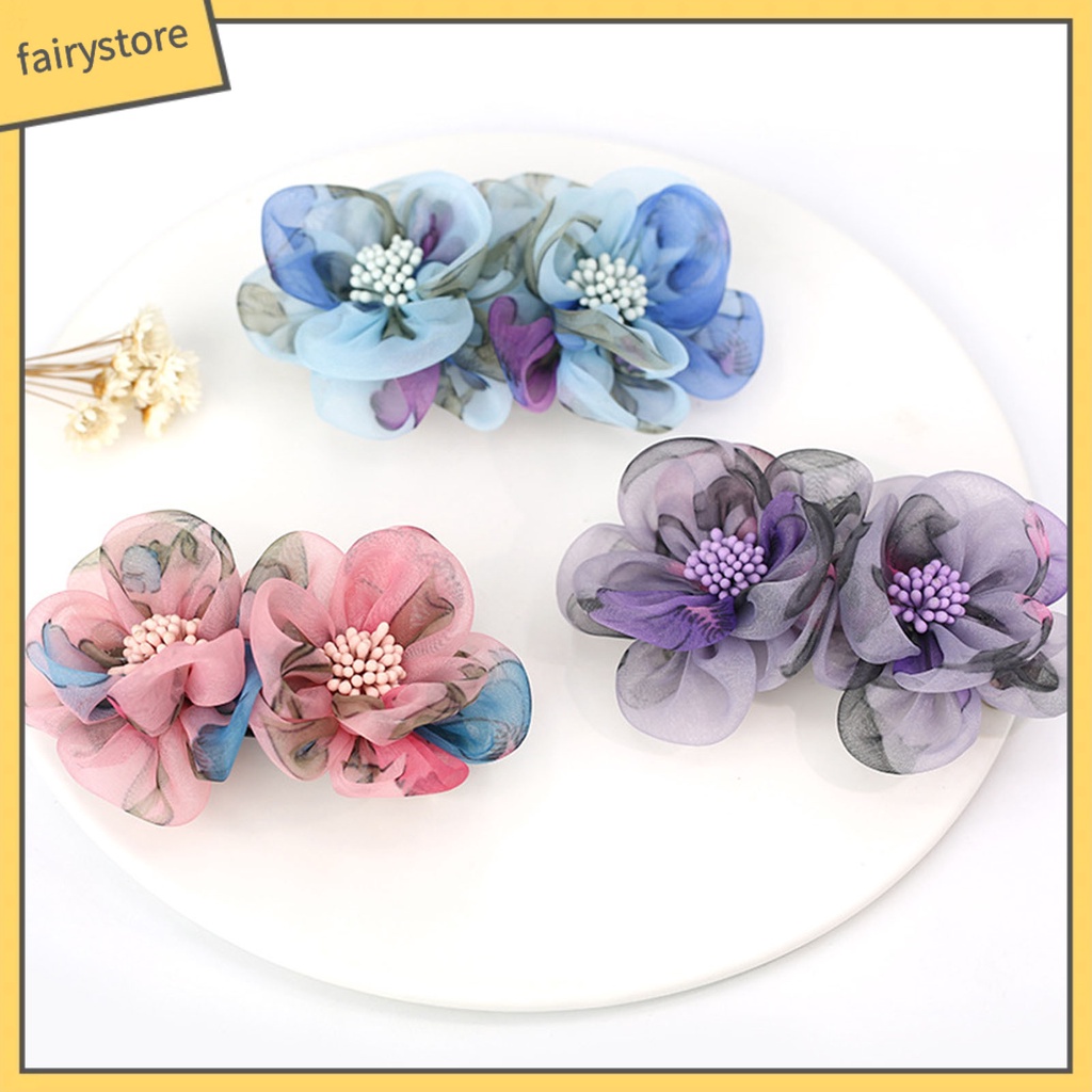 Kẹp Tóc Hình Hoa Sợi Lưới Chống Trượt Sang Trọng Cho Nữ