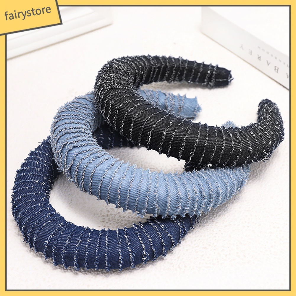 Cài Tóc Vải Jean Màu Trơn Đính Chuỗi Xích Phong Cách Vintage Dành Cho Nữ