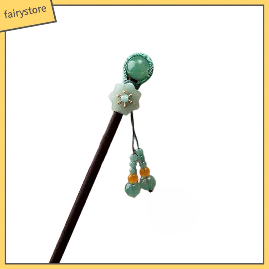 Trâm Cài Tóc Bằng Gỗ Hình Hoa Đính Hạt Phối Tua Rua Phong Cách Trung Hoa Cổ Điển Cho Nữ