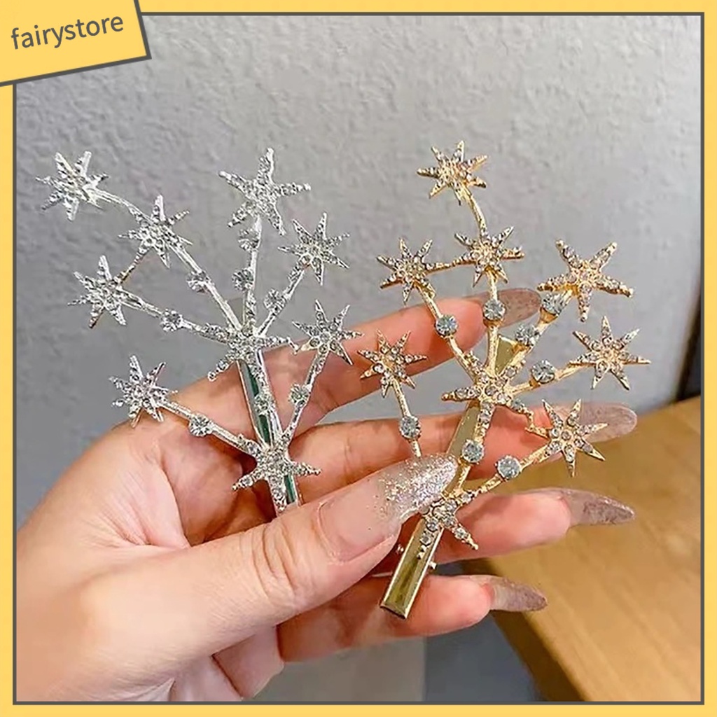 Kẹp Tóc Hình Ngôi Sao Màu Vàng / Bạc Đính Đá Sang Trọng Cho Nữ