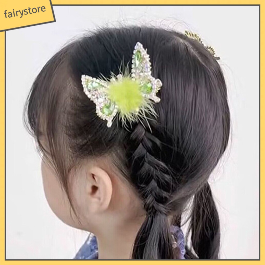 Kẹp Tóc Hình Bướm Bằng Kim Loại Trang Trí Bóng Lông Cho Nữ