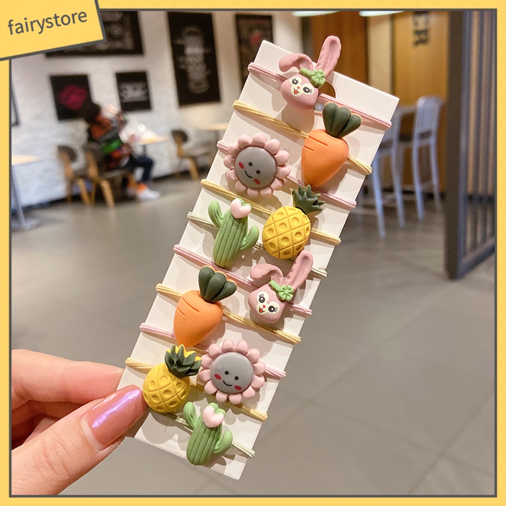 Set 10 Dây Cột Tóc Họa Tiết Động Vật / Trái Cây Hoạt Hình Dễ Thương