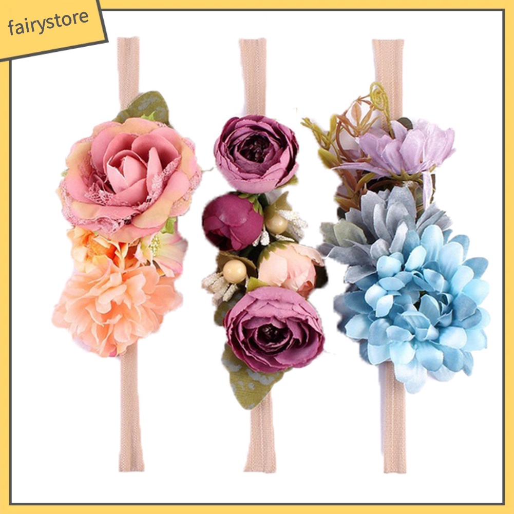 Set 3 Băng Đô Cài Tóc Đính Hoa Xinh Xắn Cho Bé Gái