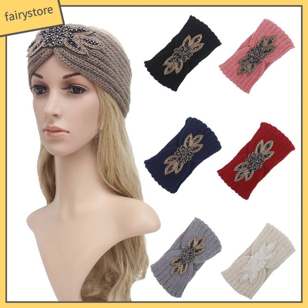 Băng Đô Dệt Kim Đính Đá Hình Hoa Thời Trang Thu Đông Cho Nữ