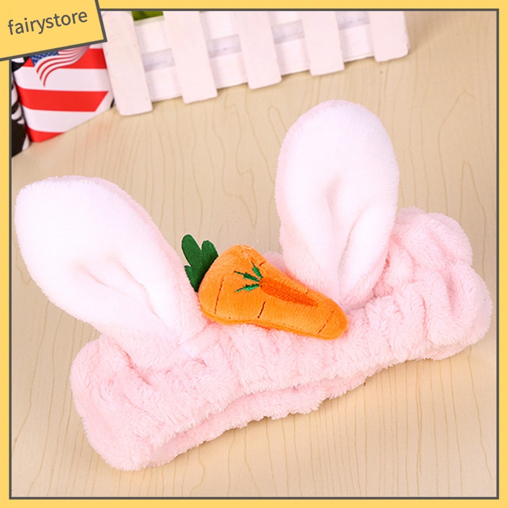 Băng Đô Tai Thỏ Bằng Vải Flannel Co Giãn Dễ Thương Dành Cho Nữ Rửa Mặt