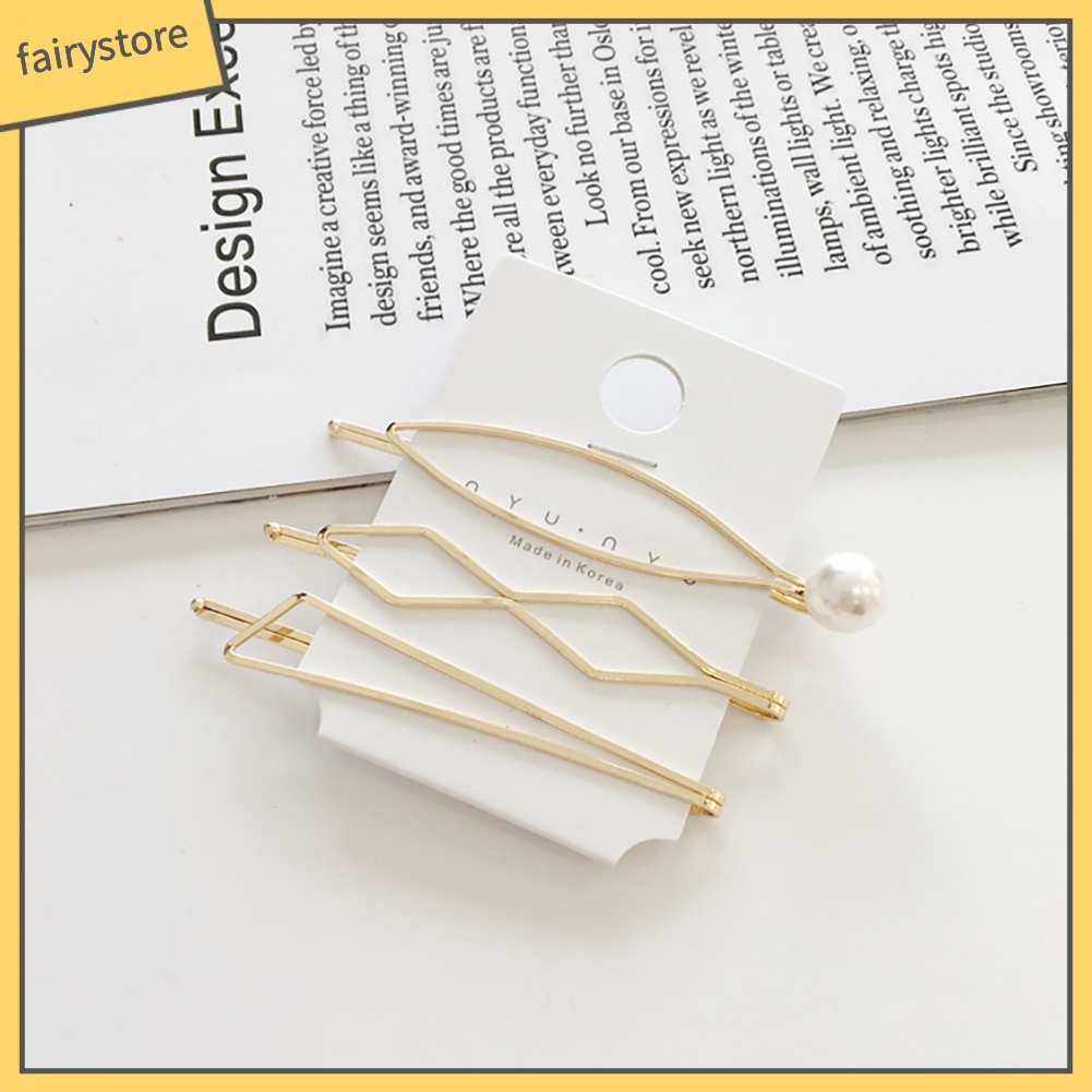 Set 4 Kẹp Tóc Đính Ngọc Trai Giả Bằng Kim Loại Thời Trang Cho Nữ