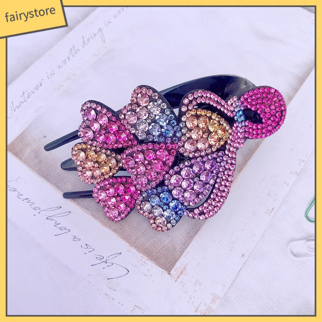 Kẹp Tóc Ba Răng Đính Đá Trái Tim Trang Trí Thanh Lịch Chống Trượt Cho Nữ