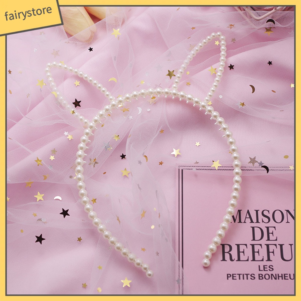 Băng Đô Tai Thỏ Đính Ngọc Trai Giả Thời Trang