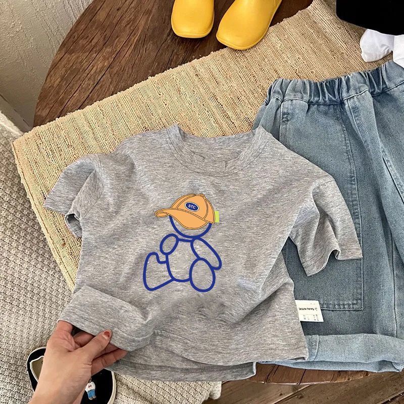 Áo Thun Cotton Tay Ngắn Cổ Tròn In Họa Tiết Hoạt Hình Thời Trang Mùa Hè Cho Bé Trai Và Gái