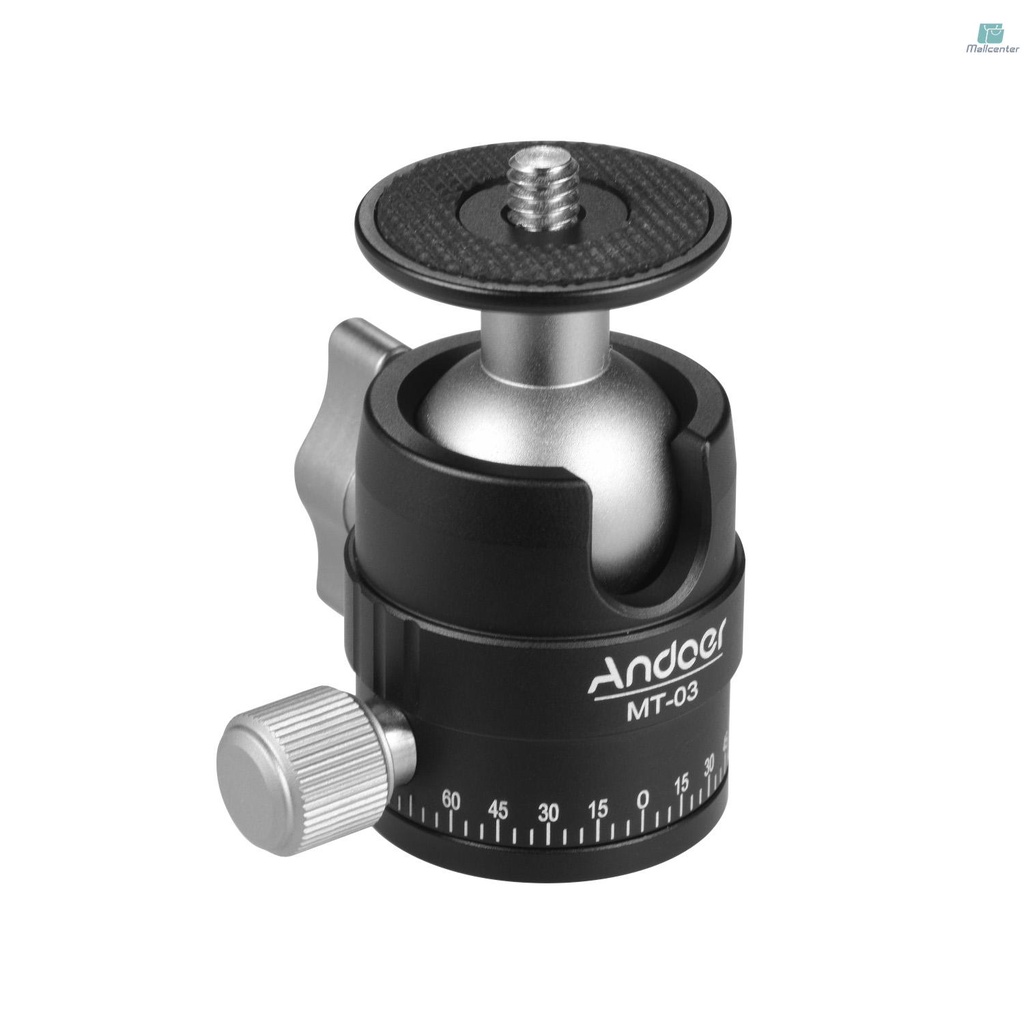 Andoer MT-03 Mini Ball Head DSLR ILDC Camera Tripod Monopd Mount Quick Release Aluminum Alloy Ballhead with U-Shaped Notch Max. Load Capacity 5KG / 11LB Photographing Accessories