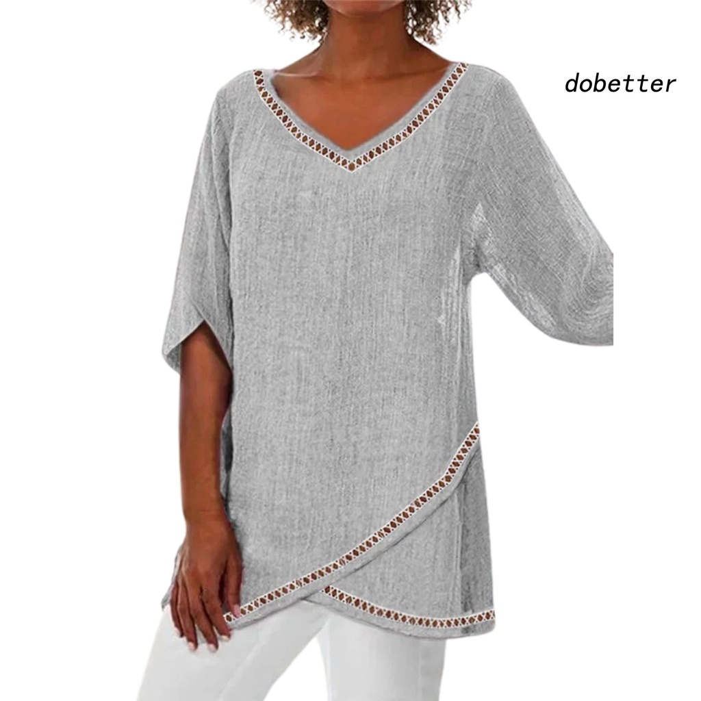 [DO] Áo Sơ Mi Dáng Rộng Cổ Chữ V Viền Ren Không Đều Màu Sắc Tinh Khiết Dành Cho Nữ