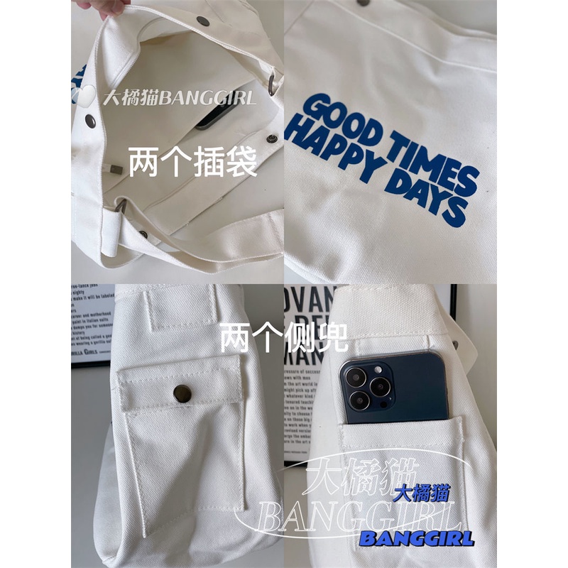 Túi Đeo Vai Canvas Họa Tiết Mèo Cam Lớn Ngọt Ngào Phong Cách Niche Preppy Phong Cách Preppy Cho Nữ Haobing boutiqu