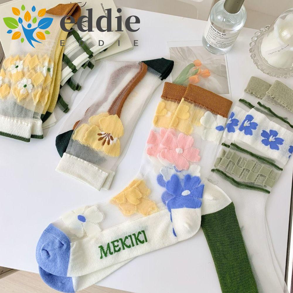 Vớ Cotton 26Ennie Thoáng Khí Co Giãn Màu Trơn Đính Hoa Thời Trang Xuân Hè