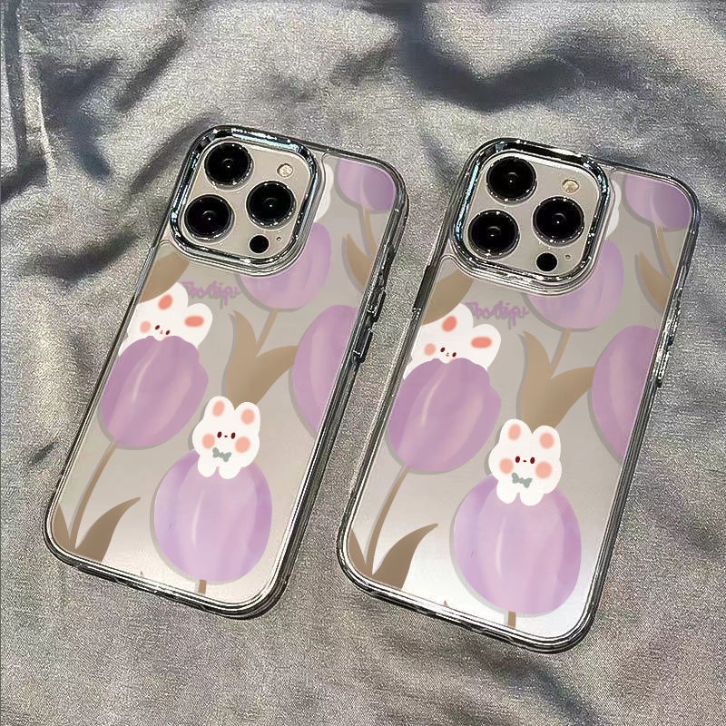 ✅Ốp Điện Thoại Dẻo Họa Tiết Hoa Tulip &amp; Chú Thỏ Dễ Thương Chống Sốc Cho iPhone12max 7plus13 14pro 11 12Max 8 BMS0