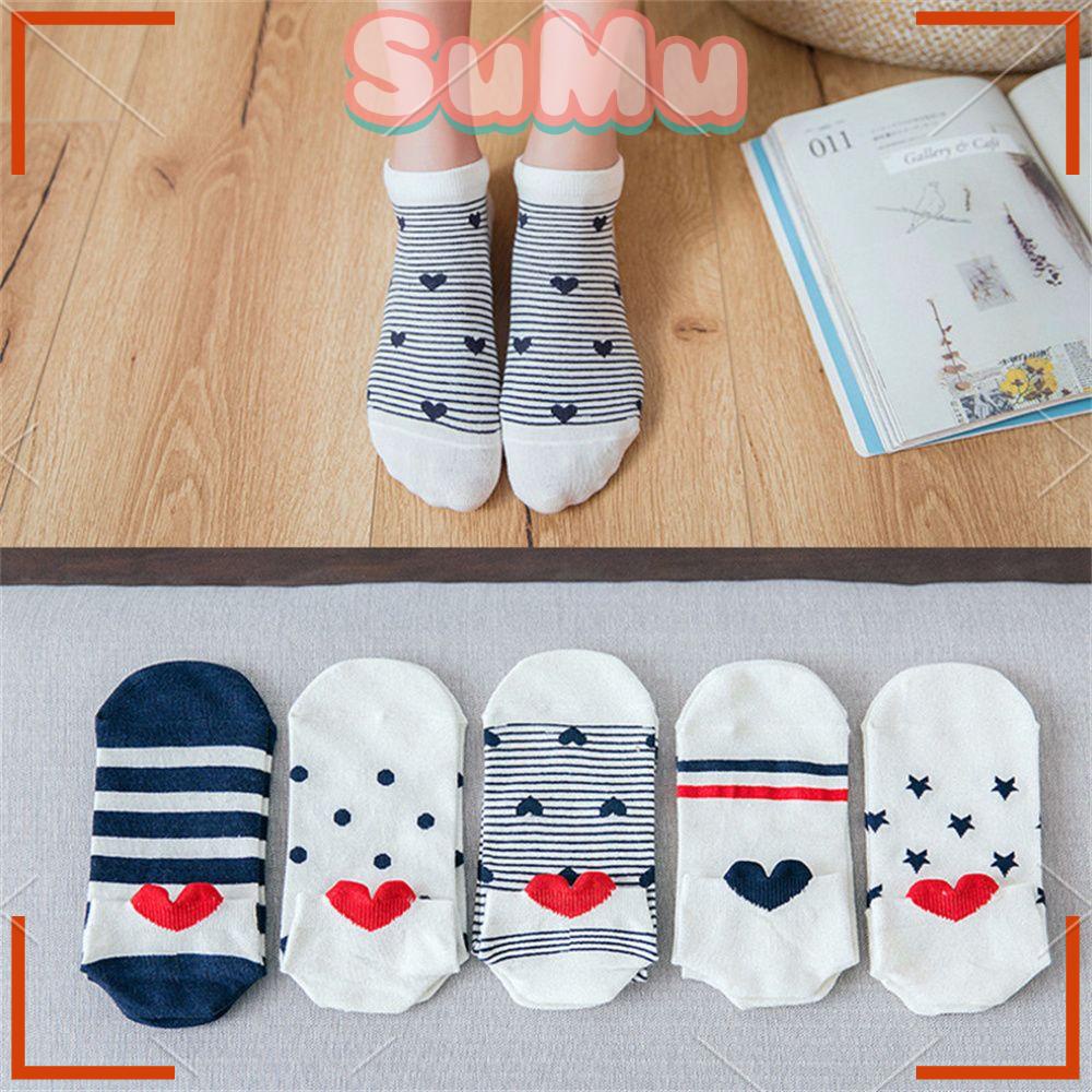 Vớ Thuyền Ngắn Chống Trượt Hình Tai Động Vật Trái Tim Màu Đỏ