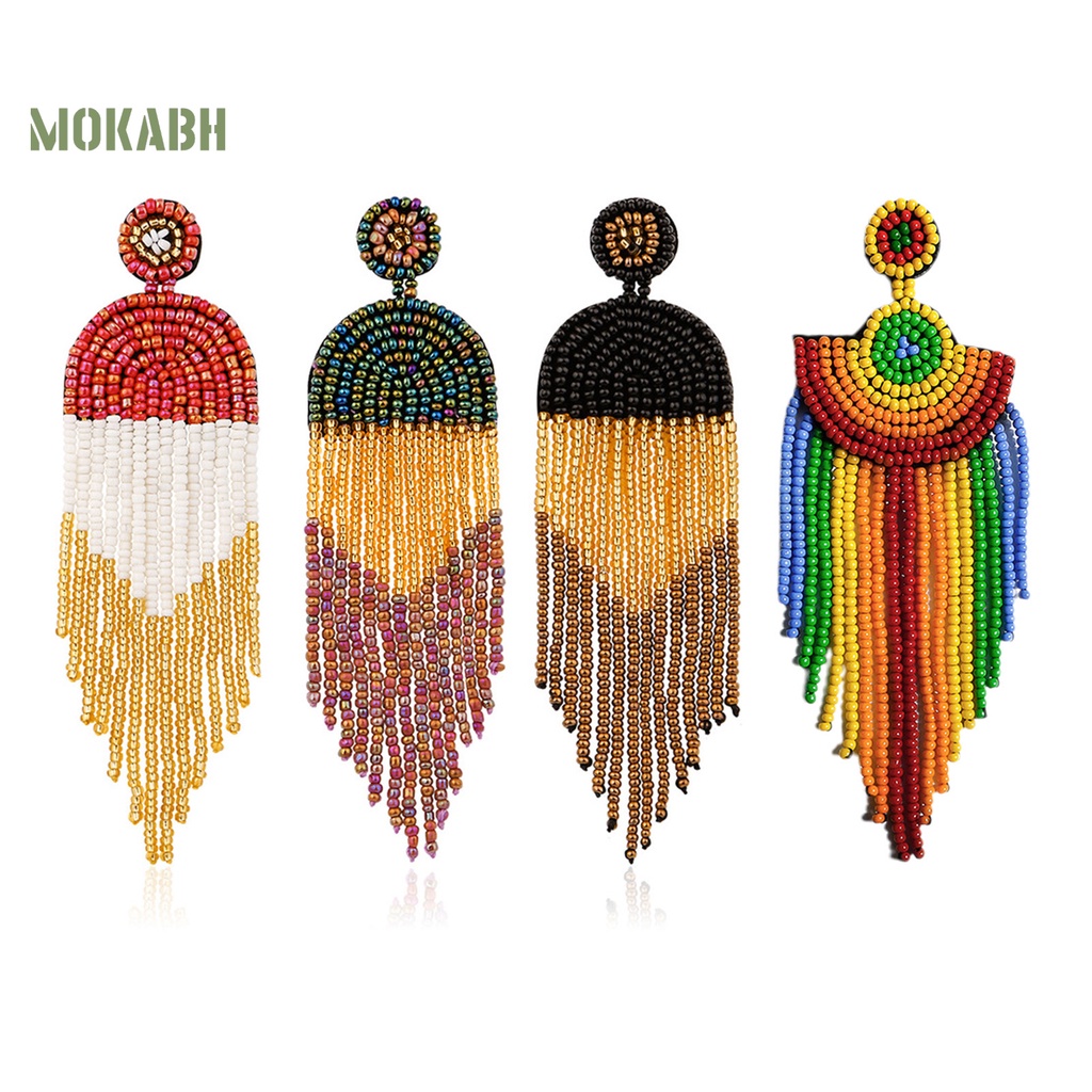 1 Cặp Bông Tai Dạng Chuỗi Hạt Nhiều Màu Sắc Phong Cách Vintage