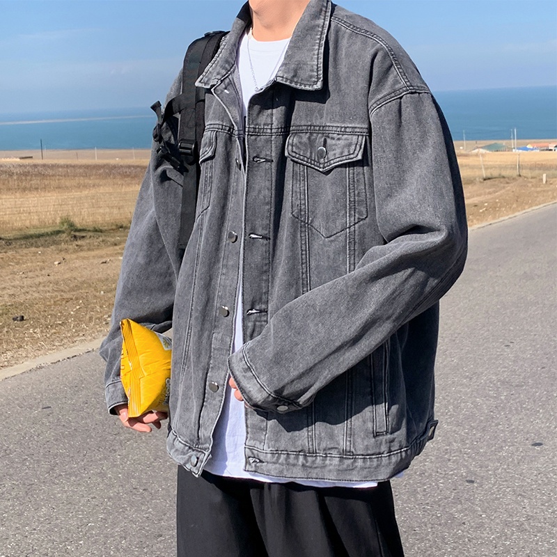 Áo Khoác Denim Dáng Rộng Phong Cách Retro Nhật Bản Thời Trang Xuân Thu Cho Nam Giới