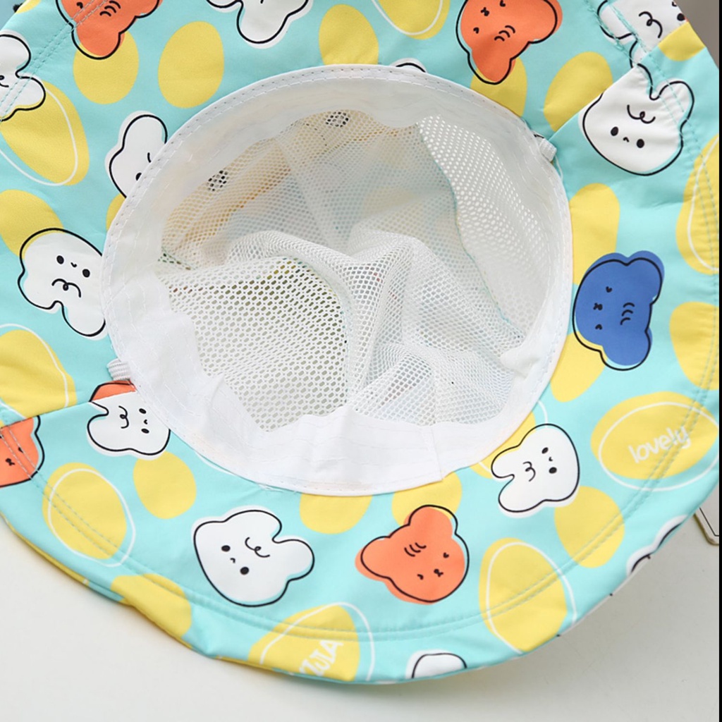 Mũ Tai Bèo Chống Nắng Phối Lưới Thoáng Khí Họa Tiết Hoạt Hình Thời Trang Mùa Hè Cho Bé