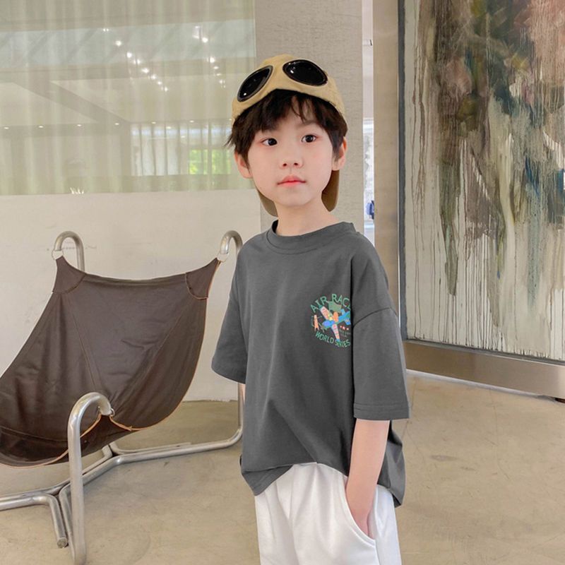 Áo Thun Cotton Tay Ngắn Cổ Tròn In Họa Tiết Hoạt Hình Thời Trang Mùa Hè Cho Bé Trai