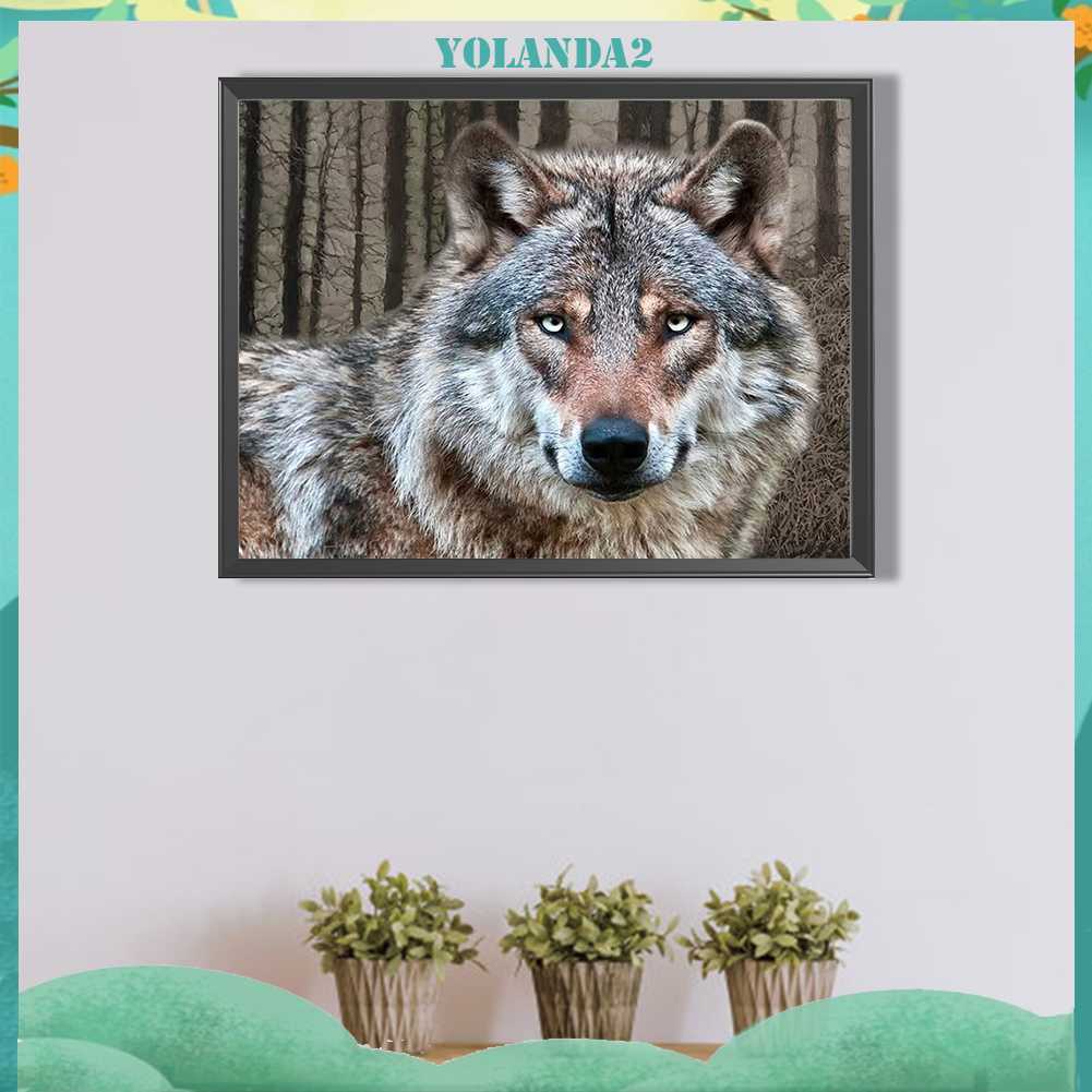 Tranh Đính Đá Kim Cương Toàn Bộ 5D DIY Hình Vẽ Sói Trang Trí Nhà Cửa