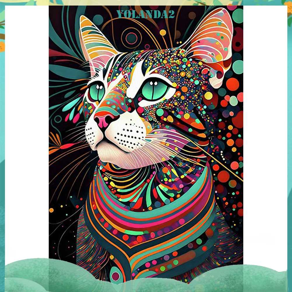 Tranh Đính Đá Kim Cương Toàn Bộ 5D DIY Hình Vẽ Mèo Trang Trí Nhà Cửa
