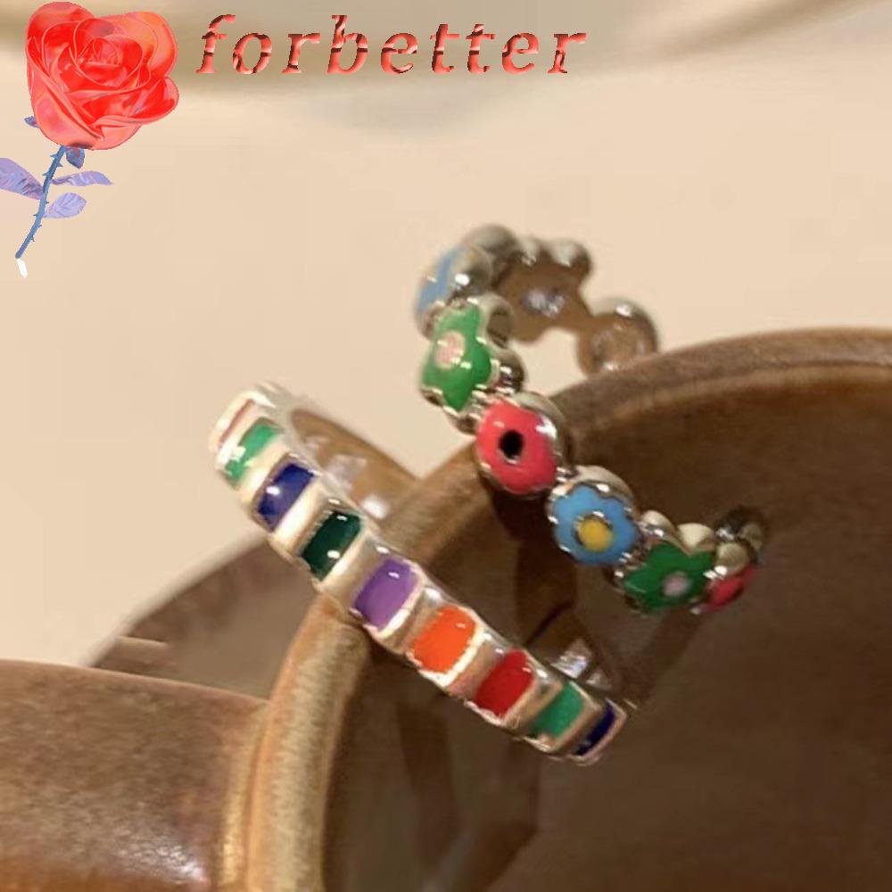 Forbetter Nhẫn Hình Học Giọt Nước Họa Tiết Hoa Nhỏ Tươi Mới Phong Cách Hàn Quốc Cho Nữ
