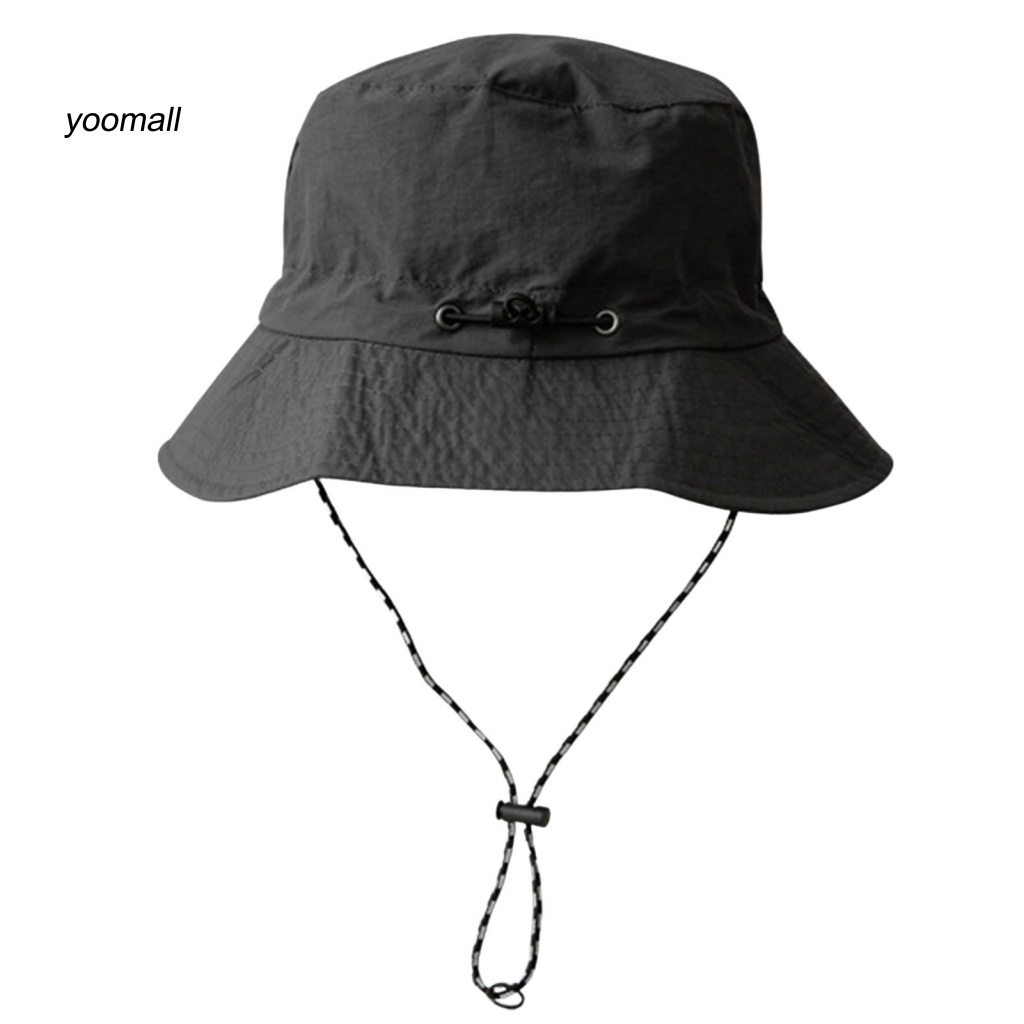 Nón Vành Tròn Màu Trơn Chống Gió Chống Nước Thoáng Khí Có Dây Cố Định Cho Nam Và Nữ