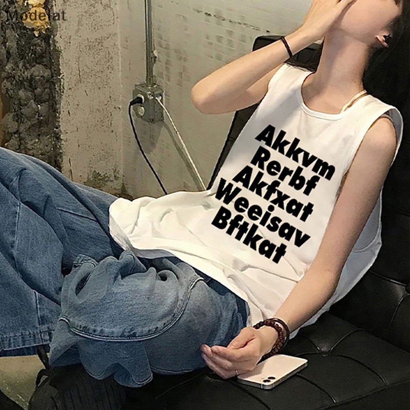 Áo Sát Nách Cổ Tròn Dáng Rộng In Chữ Phong Cách Retro Mỹ Thời Trang Mùa Hè Cho Nữ