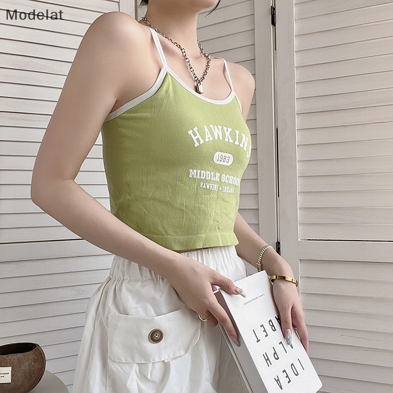 Áo Hai Dây Mỏng Sát Nách In Chữ Kiểu Retro Mỹ Thời Trang Mùa Hè Cho Bạn Gái