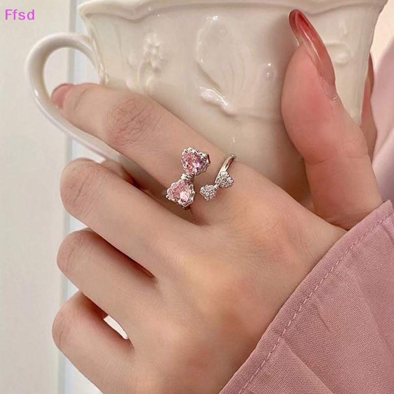 {Ffsd} Nhẫn Hở Hình Nơ Màu Hồng Tinh Tế Thời Trang Hàn Quốc Đơn Giản Cá Tính Ngọt Ngào Có Thể Điều Chỉnh Dành Cho Nữ * Bán Chạy